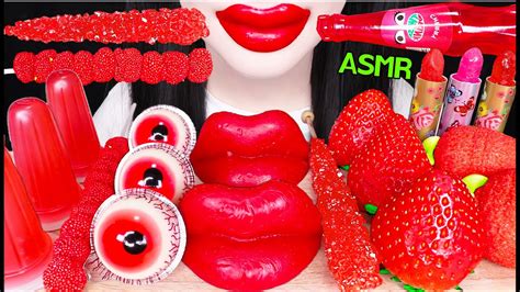 ASMR RED DESSERT *WAX LIPS, EDIBLE LIPSTICK, JELLY GUMMY CANDY 빨간 왁스립 ...