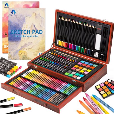 145 Piece Deluxe Art Set, Wooden Art Box & Drawing Kit with Crayons ...