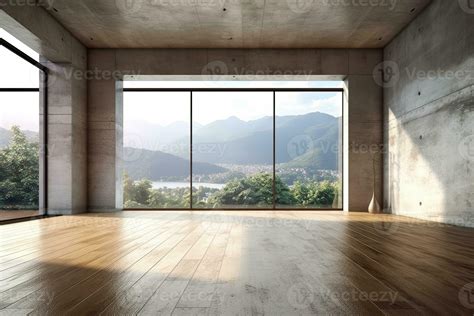 Empty room with panoramic window and mountain view. Generative AI ...