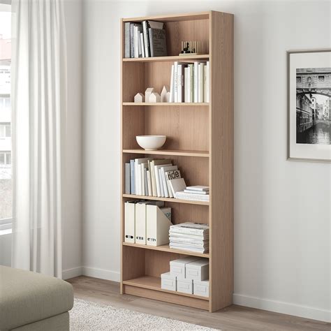 BILLY bookcase white stained oak veneer 80x28x202 cm | IKEA Lietuva