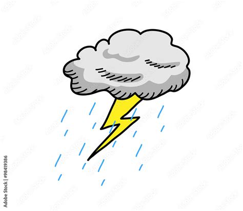 Thunderstorm Cloud, a hand drawn vector cartoon illustration of a cloud thunder with rain. Stock ...