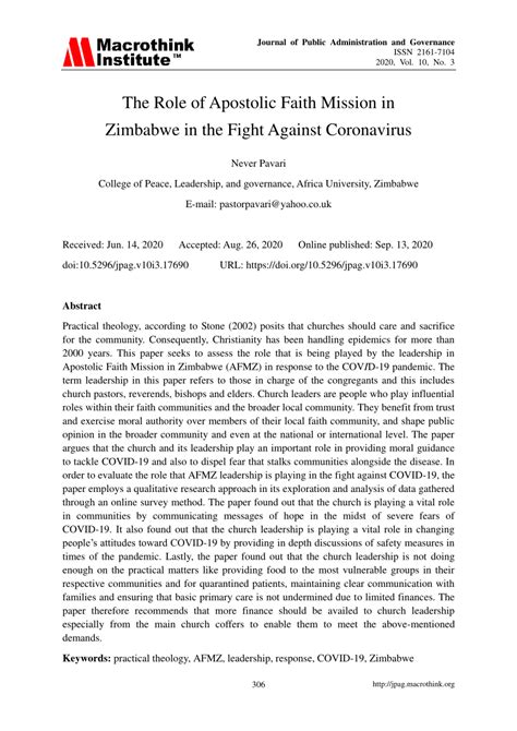 (PDF) The Role of Apostolic Faith Mission in Zimbabwe in the Fight ...