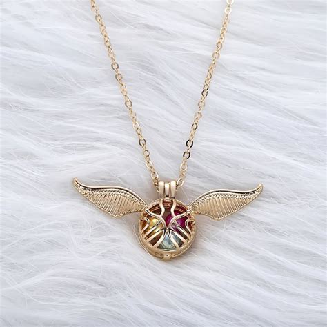 Harry Potter Quidditch Golden Snitch Angel Pearl Necklace Gold Choker Pendant