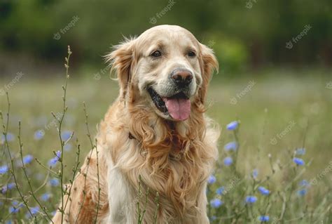 Premium Photo | Golden retriever dog outdoors in summer