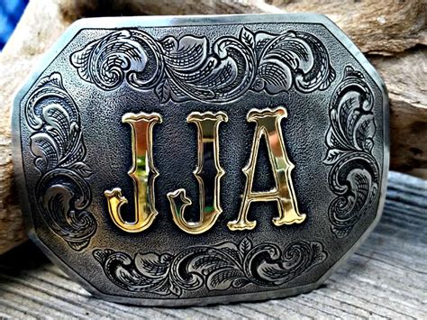 The Western custom belt buckle, personalized with initials in brass ...