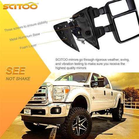 SCITOO Towing Mirrors fit 1999-2007 Ford F250 F350 F450 F550 Super Duty Black Power Heated Led ...