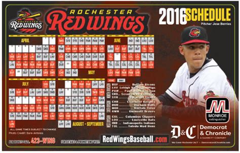 Red Wings Schedule PDF Version Rochester Red Wings | Printable Schedule