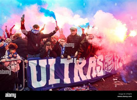 Ultras fans with flares during the Ipswich Town FC v Norwich City FC ...