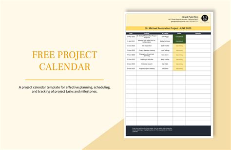 Free Project Calendar - Google Sheets, Excel | Template.net