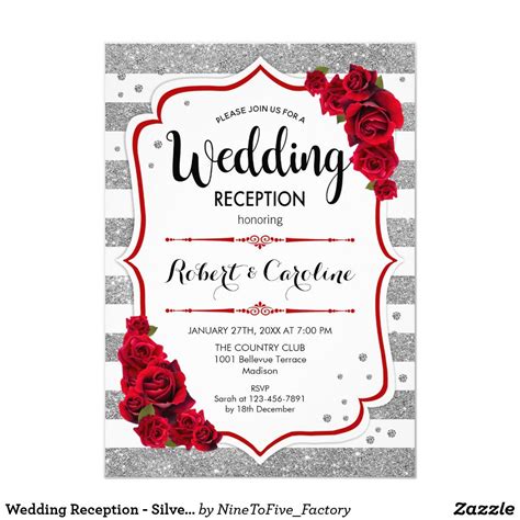 Wedding Reception - Silver White Red Invitation | Wedding reception invitations, 21st birthday ...