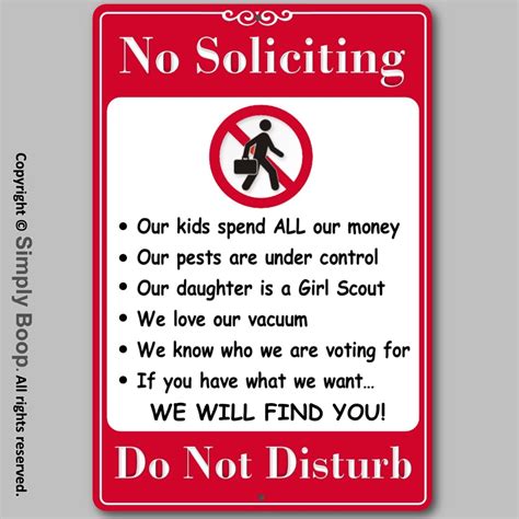 No Soliciting Do Not Disturb Home Security Sign Aluminum Brand New 8"x12" Funny - Plaques & Signs