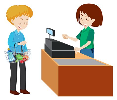 A man paying at the cashier of a supermarket 303317 Vector Art at Vecteezy