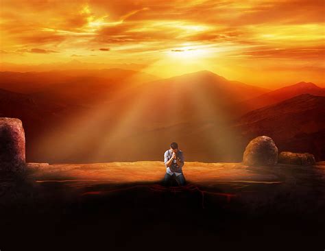 HD wallpaper: man, prayer, faith, sunset, one person, sky, sitting ...