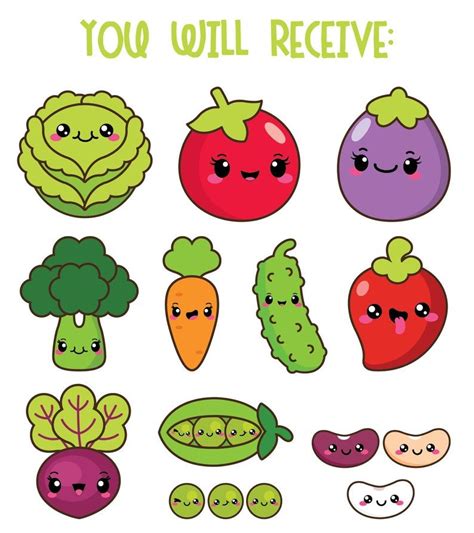 Kawaii Vegetables Clipart, Kawaii Veggies Clipart, Healthy Food Clipart ...