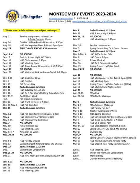 Monthly H&S Activities Calendar - Montgomery Elementary School