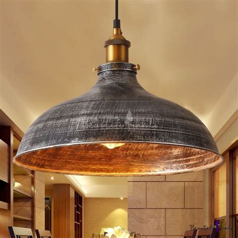 Aged Silver Dome Pendant Lighting Industrial Kitchen Warehouse Single ...