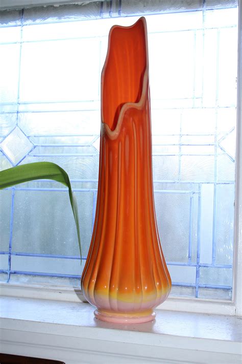 Large Orange Swung Glass Vase 21 Vintage Mid Century Modern