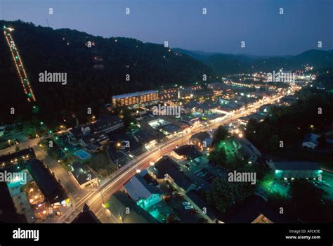 Gatlinburg Tennessee,skyline,cityscape view at dusk,evening,twilight ...