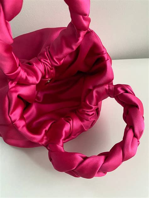 Pink Satin Bag Small Bag for Event Bag With Round Handles Bag for Wedding Day Gift for Her ...