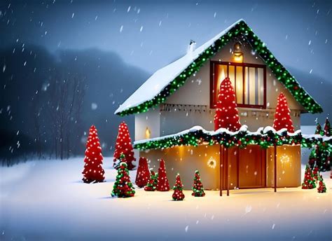 Premium Photo | View of christmas decorated house in snow snow