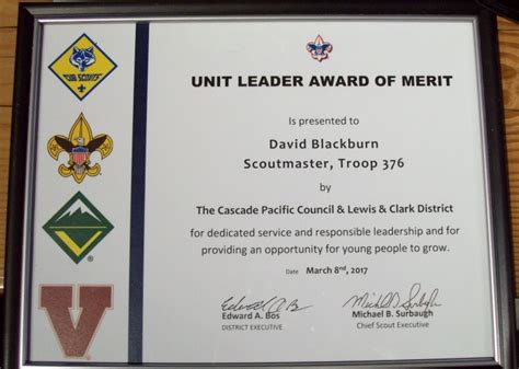 Unit Leader Award of Merit 2017 - David Blackburn | Troop 376 Milwaukie ...