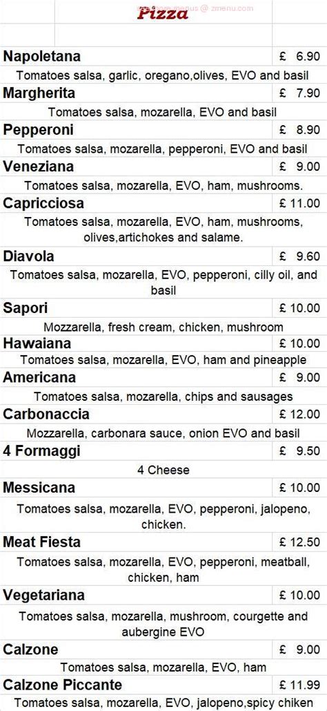 Menu at Sapori Italiani restaurant, Newry