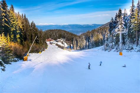 Ski Slope in Bansko, Bulgaria and Skiers Stock Image - Image of cafe, bulgaria: 138206383