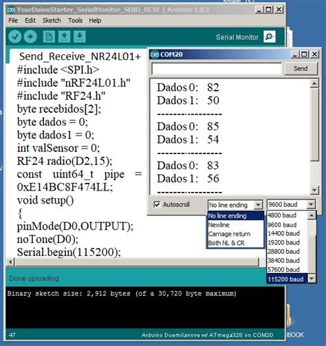 Arduino IDE, serial monitor with the transmission data. | Download ...