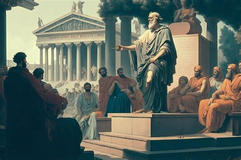 Premium AI Image | he trial of Socrates in the agora as depicted by Plato