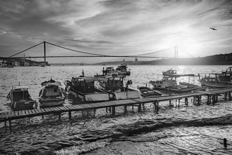 Istanbul Bosphorus Sunset Coast Black White Stock Photo - Image of background, marmara: 74339638