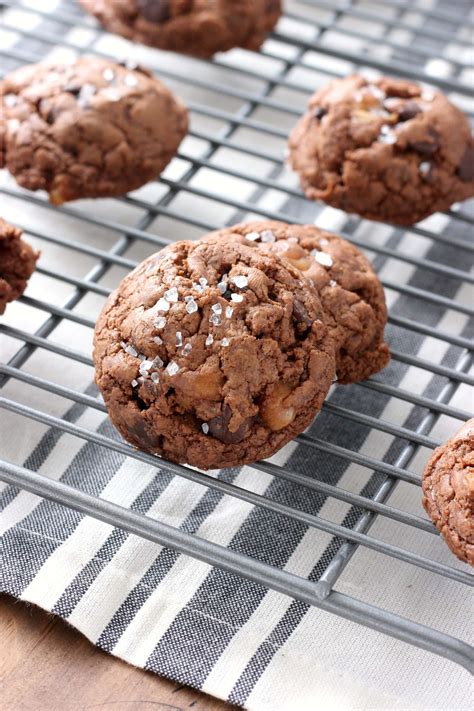 Salted Dark Chocolate Caramel Fudge Cookies - A Kitchen Addiction