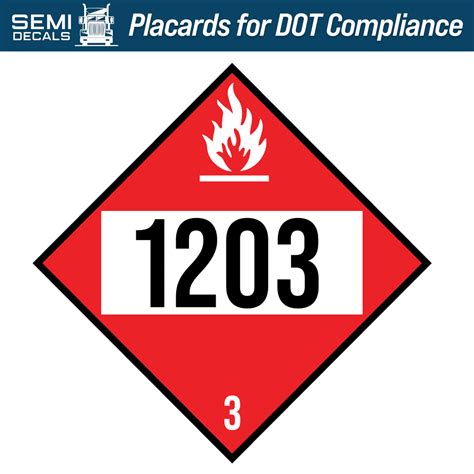 Hazard Class 3: Flammable Liquid UN # 1203 Placard – Semi Decals