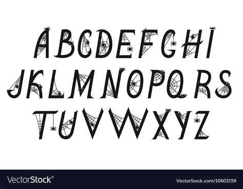 Font with spiders on the web Royalty Free Vector Image