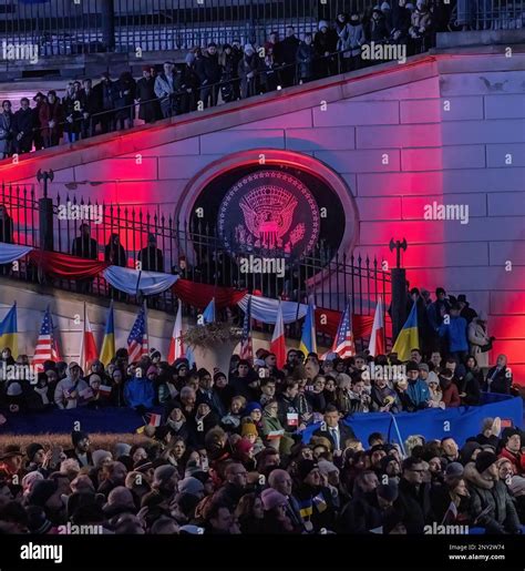 WARSAW, POLAND – February 21, 2023: People gather for speeches by ...