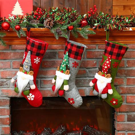 Amazon.com: Lyrow 6 Pack Christmas Stockings Bulk 19 Inch Xmas Stockings 3D Santa Gnome ...