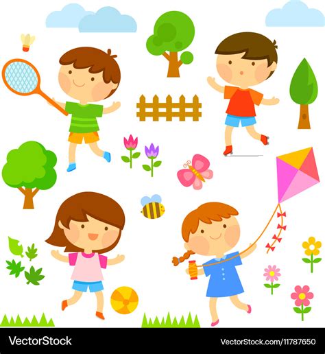 Kids playing outside Royalty Free Vector Image