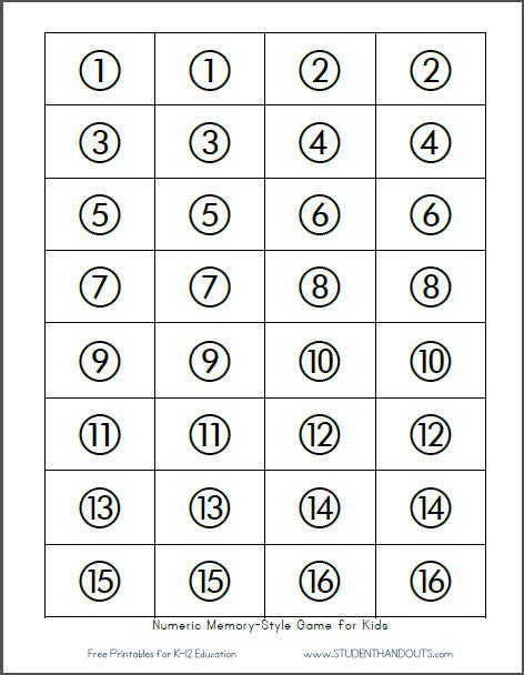 Printable Numbers Memory-Style Game for Kids | Student Handouts