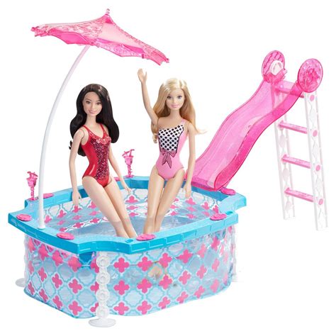 Barbie Glam Pool with Water Slide & Pool Accessories | Barbie glam pool, Barbie dream house ...