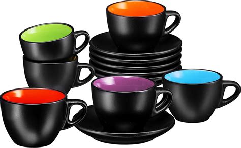 Amazon.com | Espresso Cups with Saucers by Bruntmor - 6 ounce - Set of 6 (Matte Black, 6oz): Cup ...