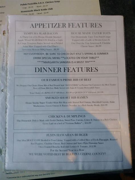 Menu at Anthracite Cafe', Wilkes-Barre, 804 Scott St