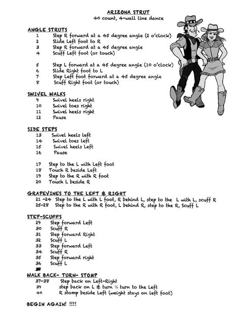 Line dancing, The struts, Dance steps