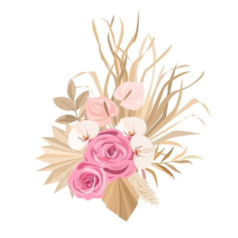 Boho Dry Flower Bouquet Vector, Boho, Flower, Bouquet PNG and Vector with Transparent Background ...