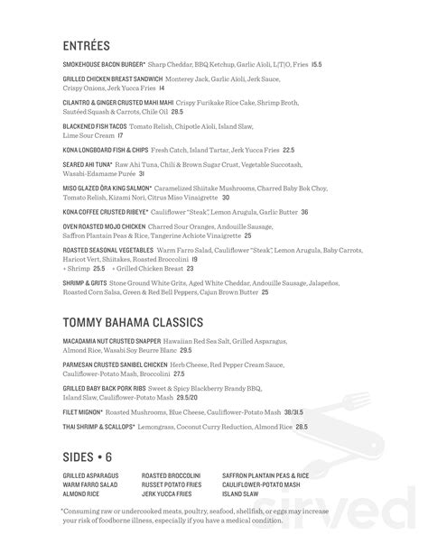 Tommy Bahama Restaurant, Bar & Store menu in Naples, Florida, USA