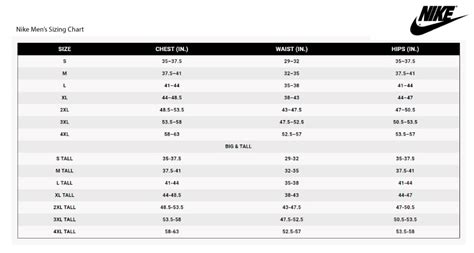 Nike® Men’s Sizing Chart – Chardon Storm Spirit Store