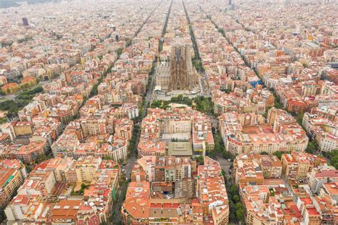 Aerial view of the Basilica Sagrada Familia, Barcelona, Spain stock photo