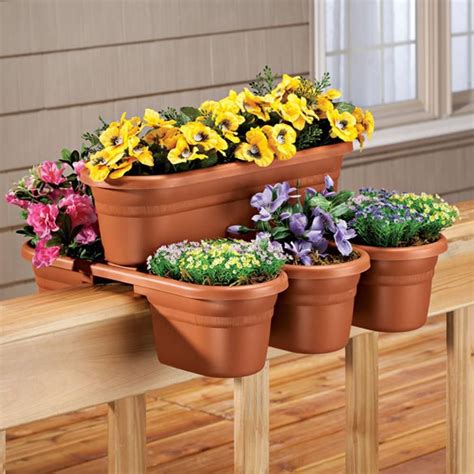 Bloem 21 in. Terra Cotta Milano Plastic Deck Rail Planter (4-Piece ...