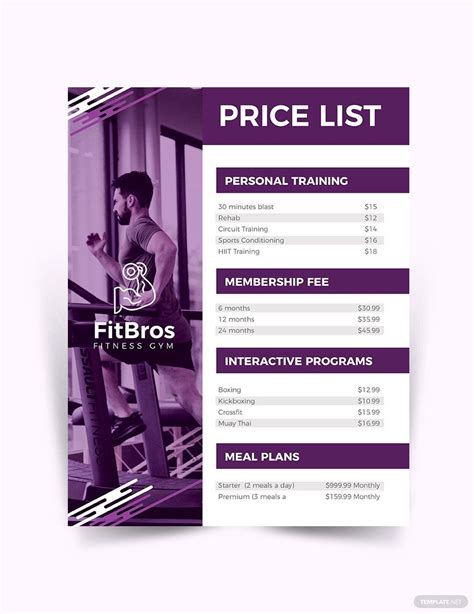 Gym Price List Template - Google Docs, Word | Template.net