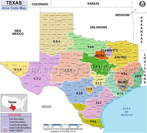 Texas Area Codes | Map of Texas Area Codes