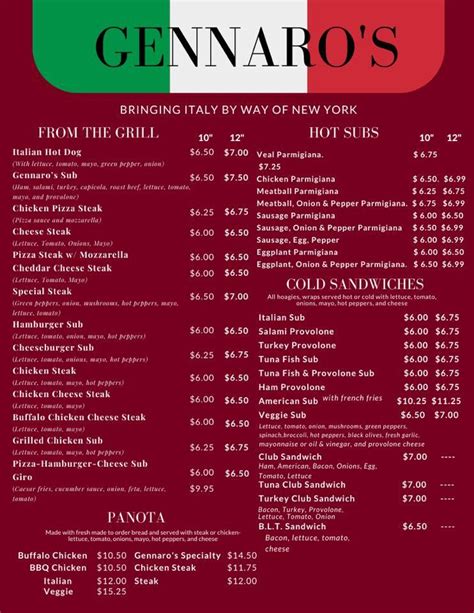 Menu at Gennaro's Italian Restaurant & Pizzeria, Moorefield