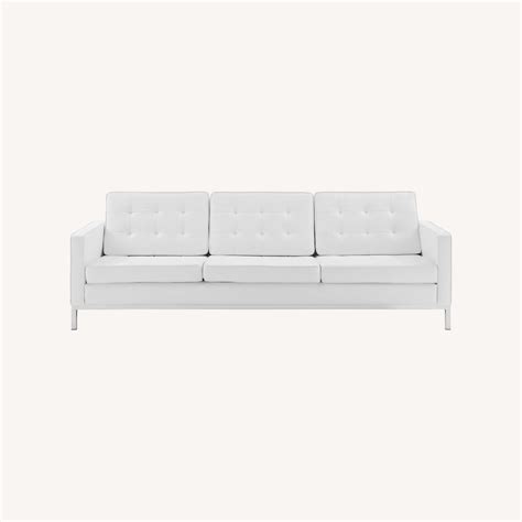 Modern White Faux Leather Sofa - AptDeco